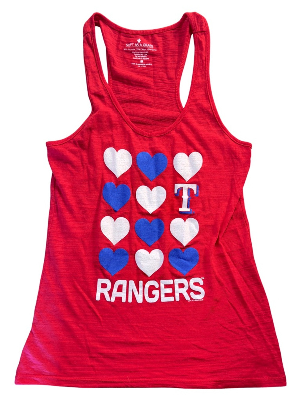 SOFT AS A GRAPE Official MLB Texas Rangers Baseball Y2K Racerback Tank w/ Hearts